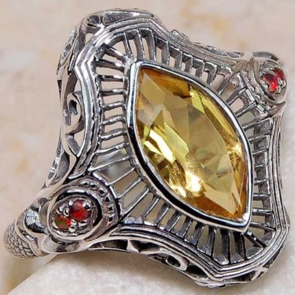2CT Citrine and Opal 925 Ring 8